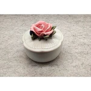 Vintage Porcelain Trinket Box with Raised Floral Lid